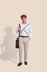 NM Criss-Cross Striped Semi Formal Shirt | Full Sleeve | Blended Cotton | White Shirt